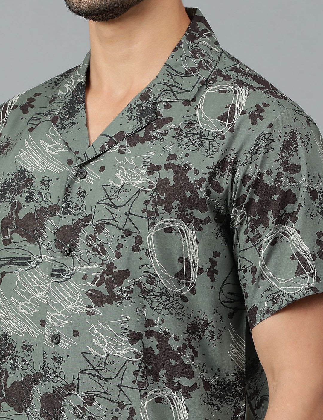 Kotty Men Cuban Collar Abstract Printed Casual Shirt