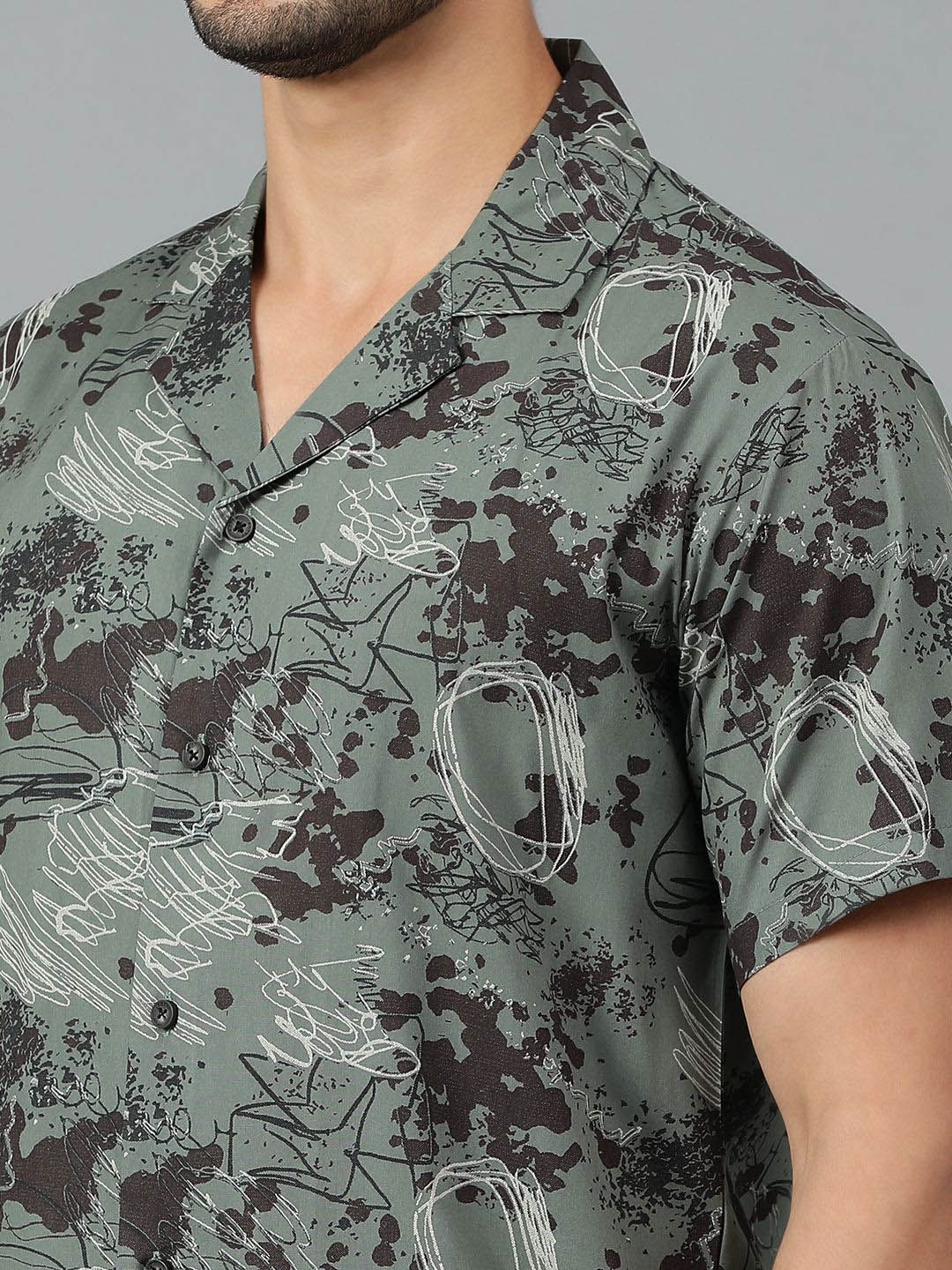 Kotty Men Cuban Collar Abstract Printed Casual Shirt