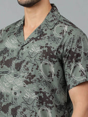 Kotty Men Cuban Collar Abstract Printed Casual Shirt