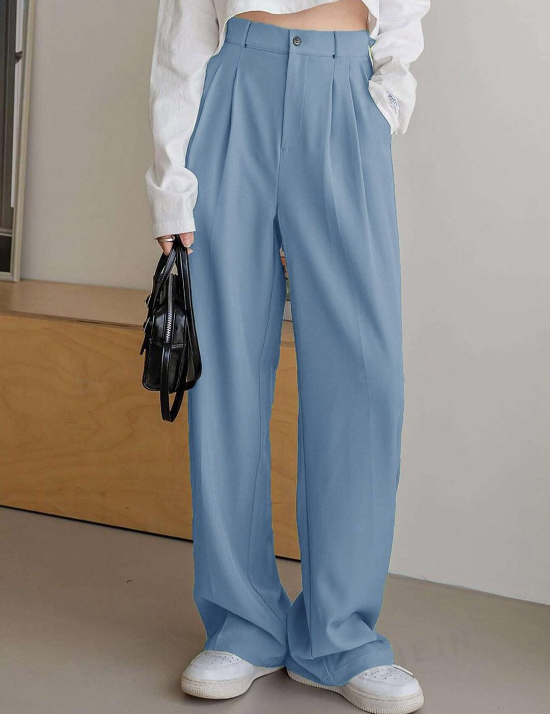 Kotty Women Relaxed Straight Leg High-Rise Pleated Trousers