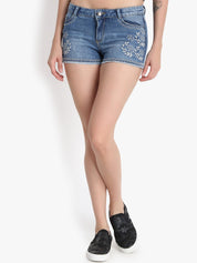 Kotty Women Blue Washed Regular Fit Hot Pants