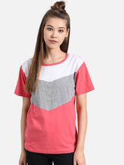 Kotty Women Pink Colourblocked Round Neck T-shirt