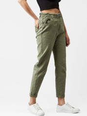 Kotty Women Olive Green Boyfriend Fit High-Rise Clean Look Jeans