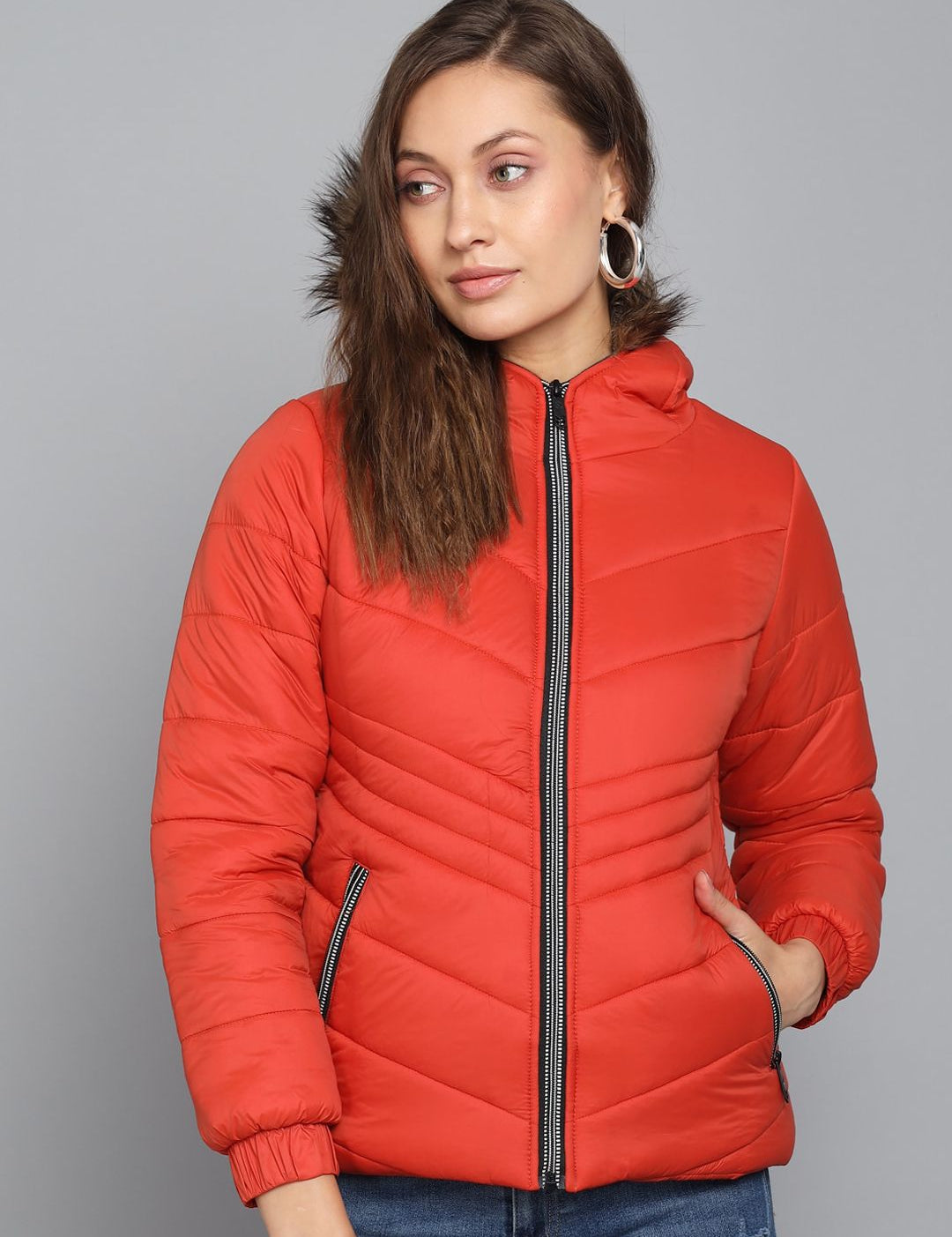 Kotty Women Orange Outdoor Hooded Puffer Jacket