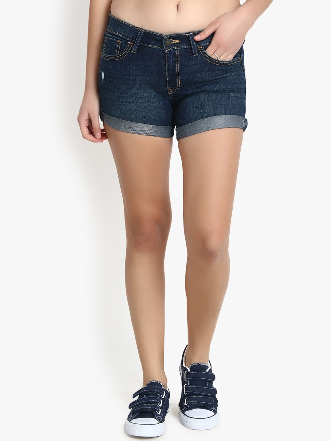 Kotty Women Navy Blue Washed Regular Fit Denim Shorts