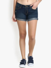 Kotty Women Navy Blue Washed Regular Fit Denim Shorts