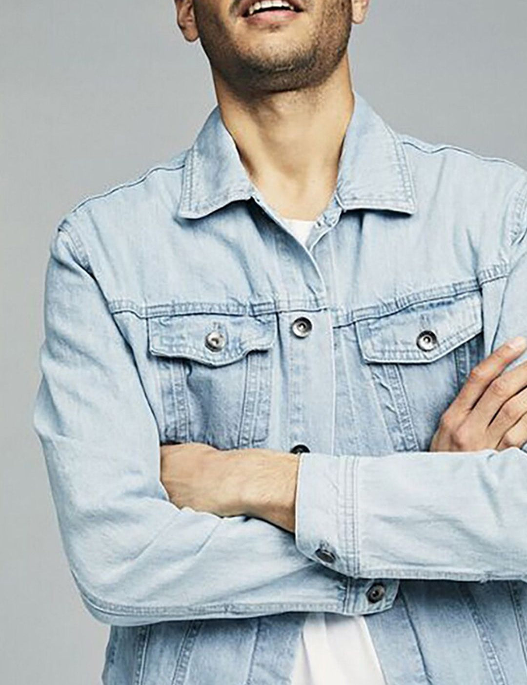 Kotty Blue Spread Collar Washed Denim Jacket