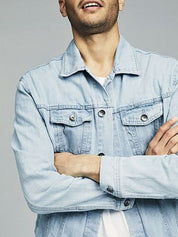 Kotty Blue Spread Collar Washed Denim Jacket