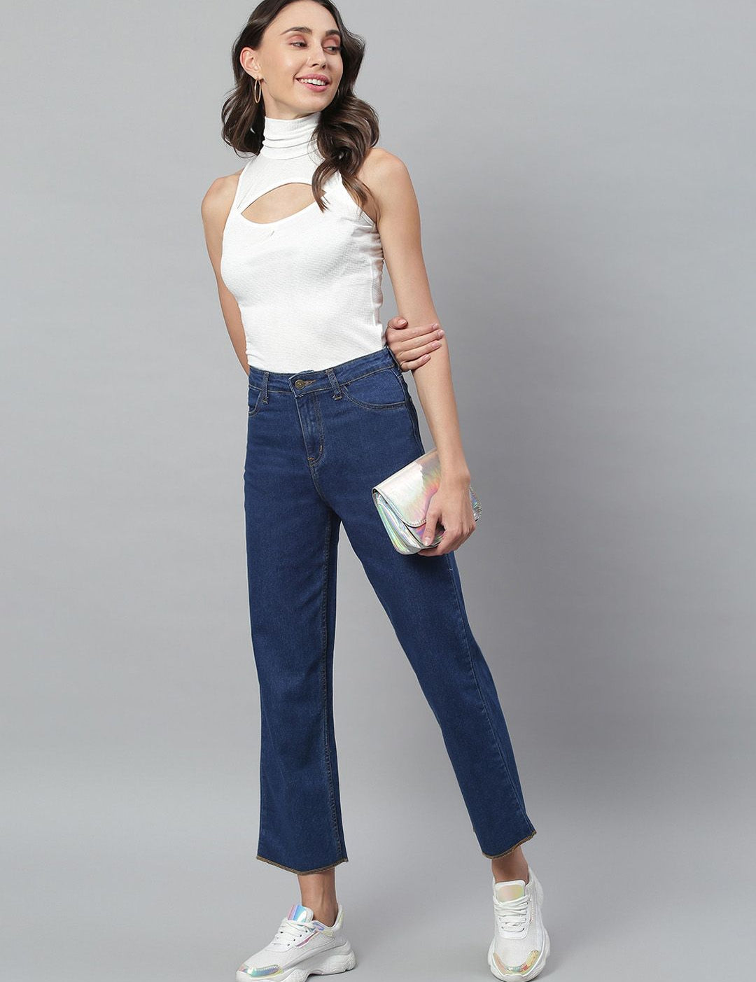 Kotty Women Blue Flared High-Rise Clean Look Jeans