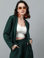 KOTTY BIZwear Green Notched Lapel Collar Blazer & Mid Rise Trouser