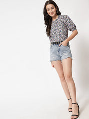 Kotty Women Grey Floral Print Crepe Top