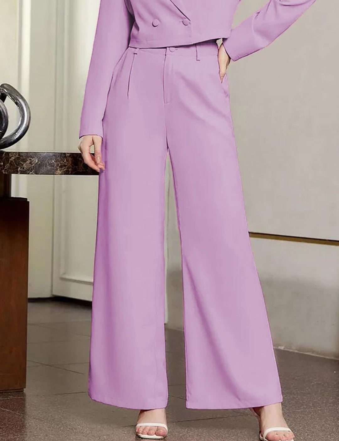 KOTTY BIZwear Women Purple High-Rise Easy Wash Pleated Parallel Trousers