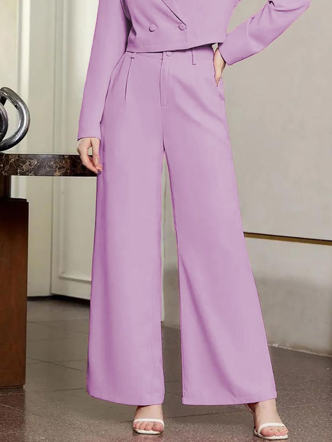 KOTTY BIZwear Women Purple High-Rise Easy Wash Pleated Parallel Trousers