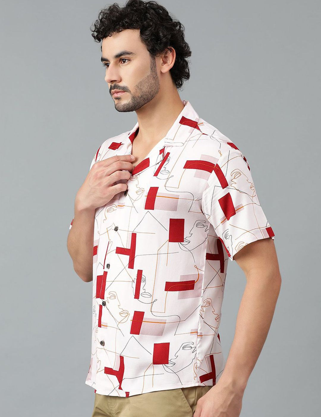 Kotty Men Cuban Collar Conversational Printed Casual Shirt