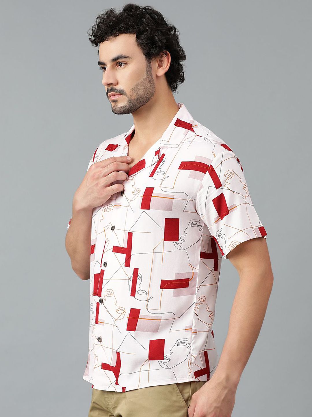 Kotty Men Cuban Collar Conversational Printed Casual Shirt