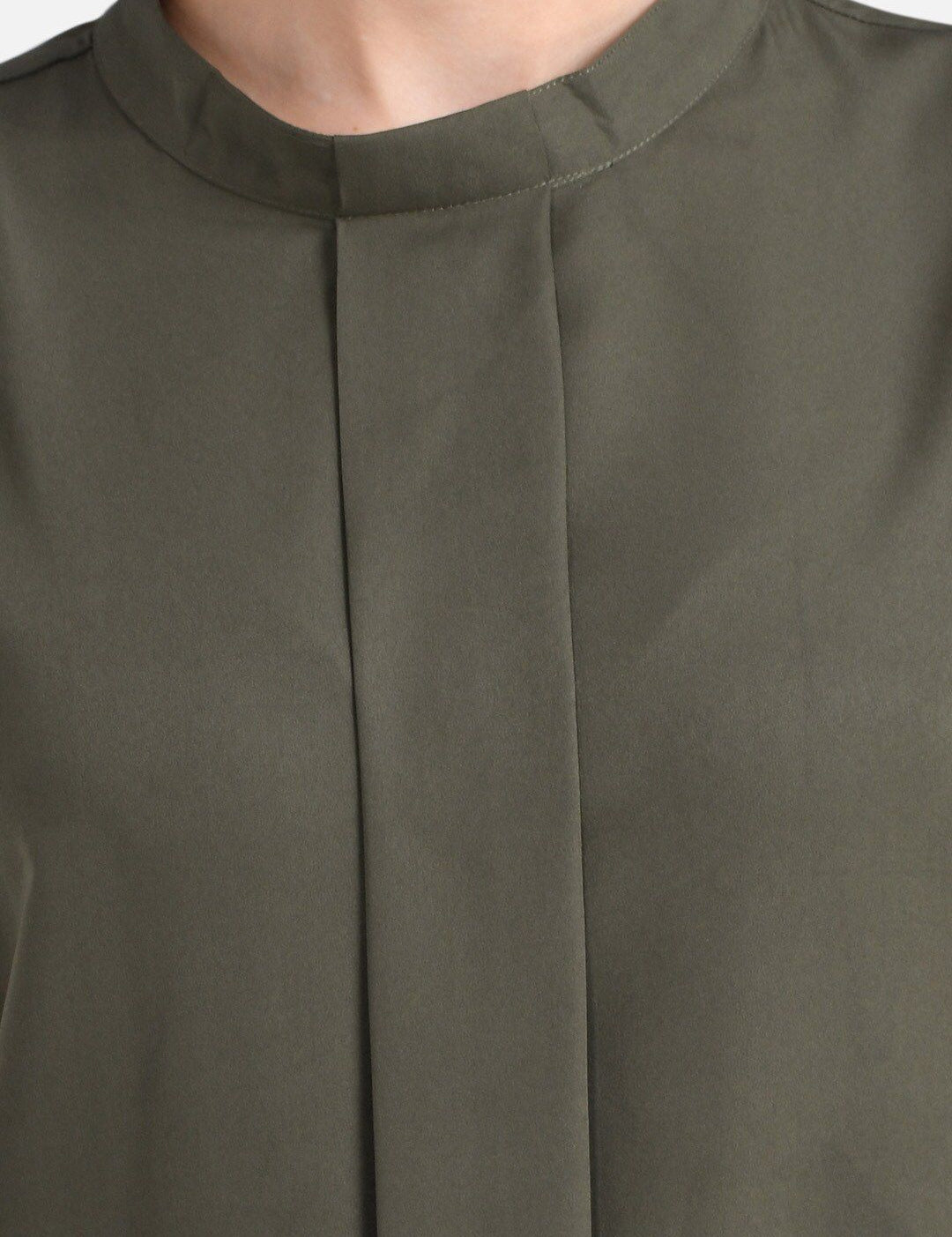 Kotty Women Olive Green Solid Shirt Style Pure Cotton Top