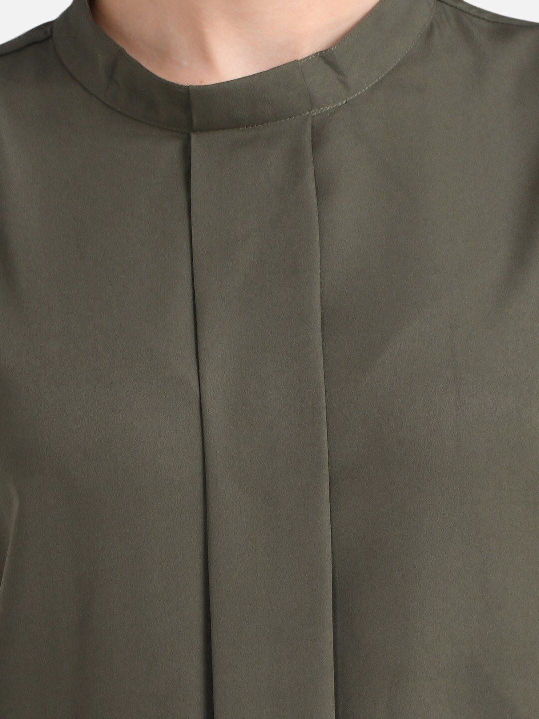 Kotty Women Olive Green Solid Shirt Style Pure Cotton Top