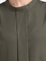 Kotty Women Olive Green Solid Shirt Style Pure Cotton Top