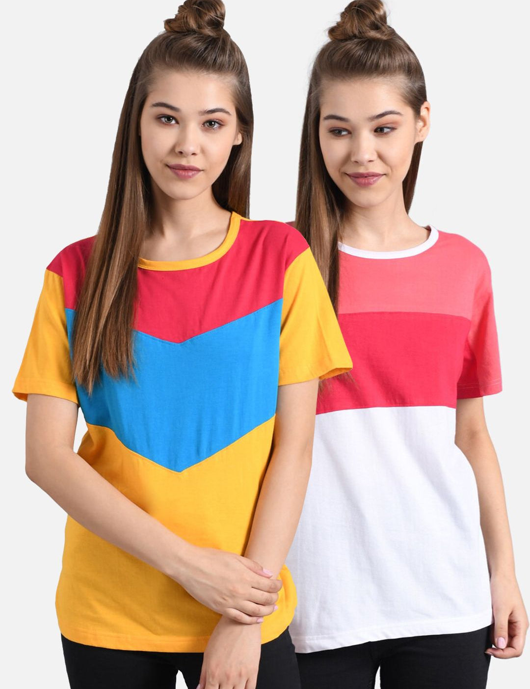 Kotty Women Pack Of 2 Colourblocked Round Neck T-shirts