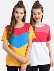 Kotty Women Pack Of 2 Colourblocked Round Neck T-shirts