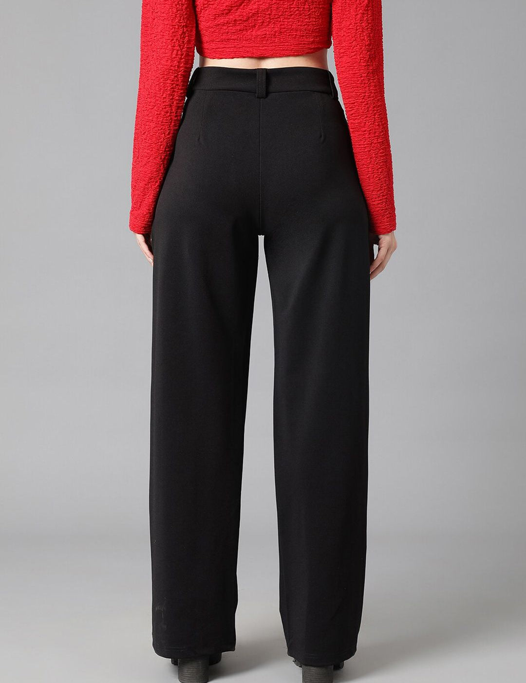 KOTTY BIZwear Women Relaxed Straight Leg High-Rise Easy Wash Straight Fit Parallel Trousers