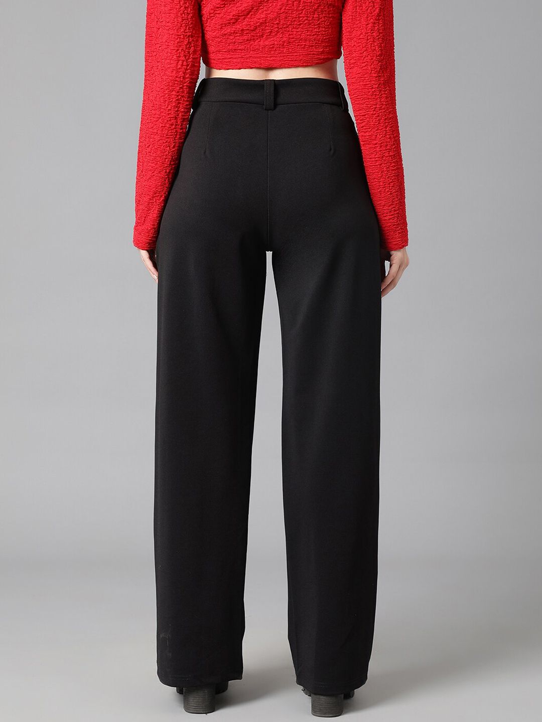 KOTTY BIZwear Women Relaxed Straight Leg High-Rise Easy Wash Straight Fit Parallel Trousers