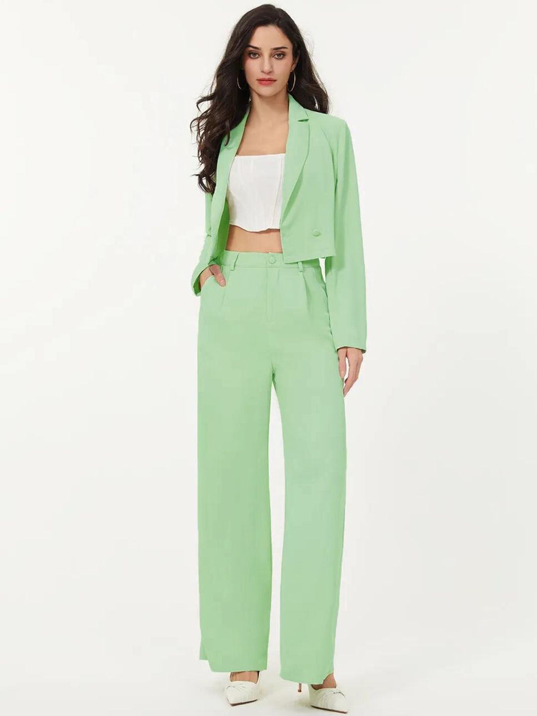 KOTTY BIZwear Green Notched Lapel Collar Blazer & Trousers