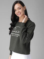 Kotty Women Olive Green Printed Sweatshirt