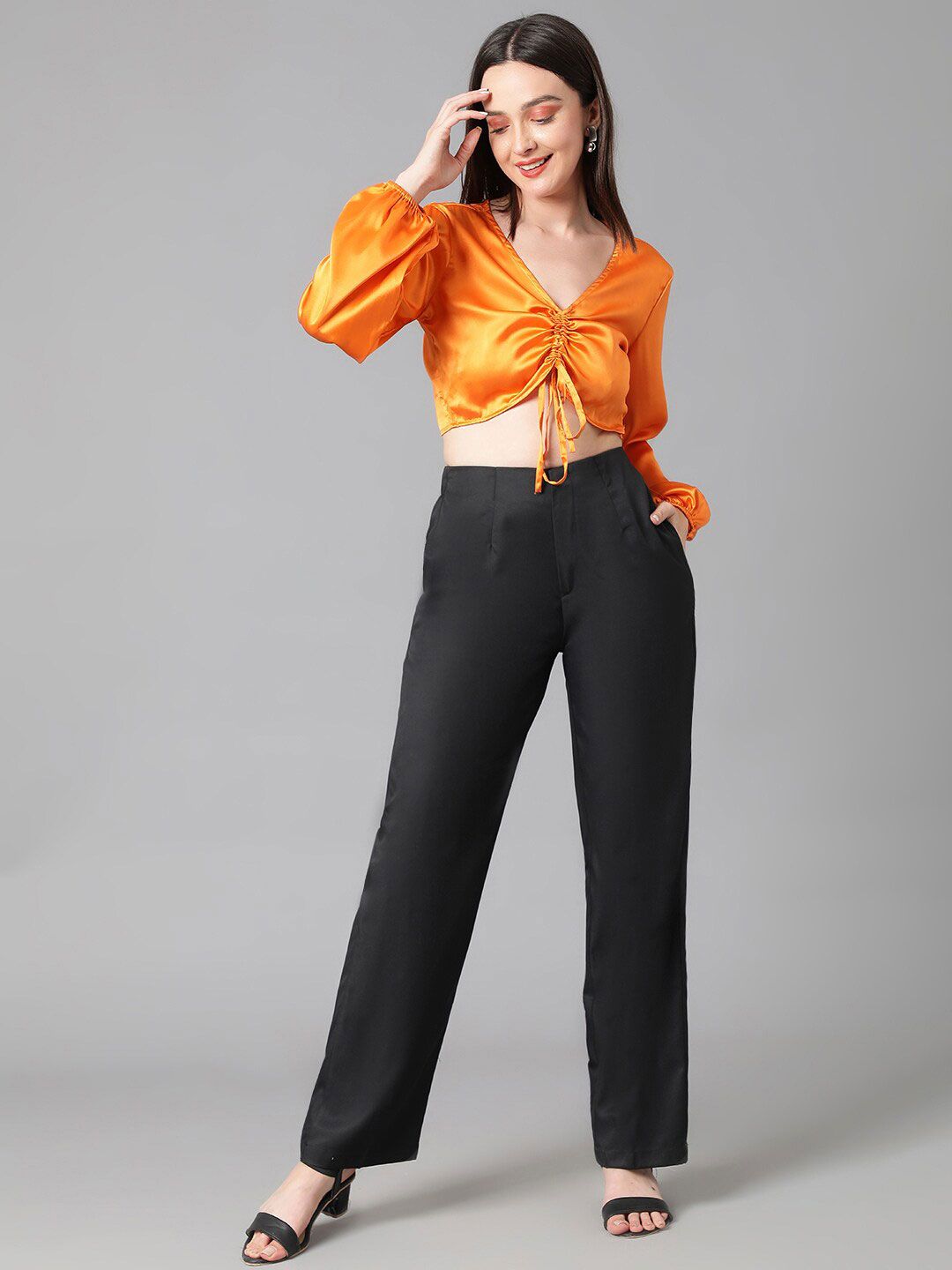 Kotty Puff Sleeve Satin Crop Top