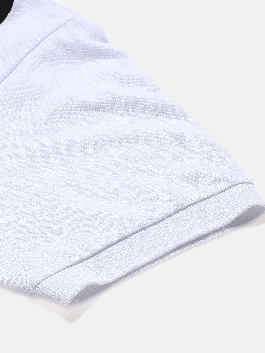 Kotty White & Green Colourblocked Polo Collar Cotton T-shirt