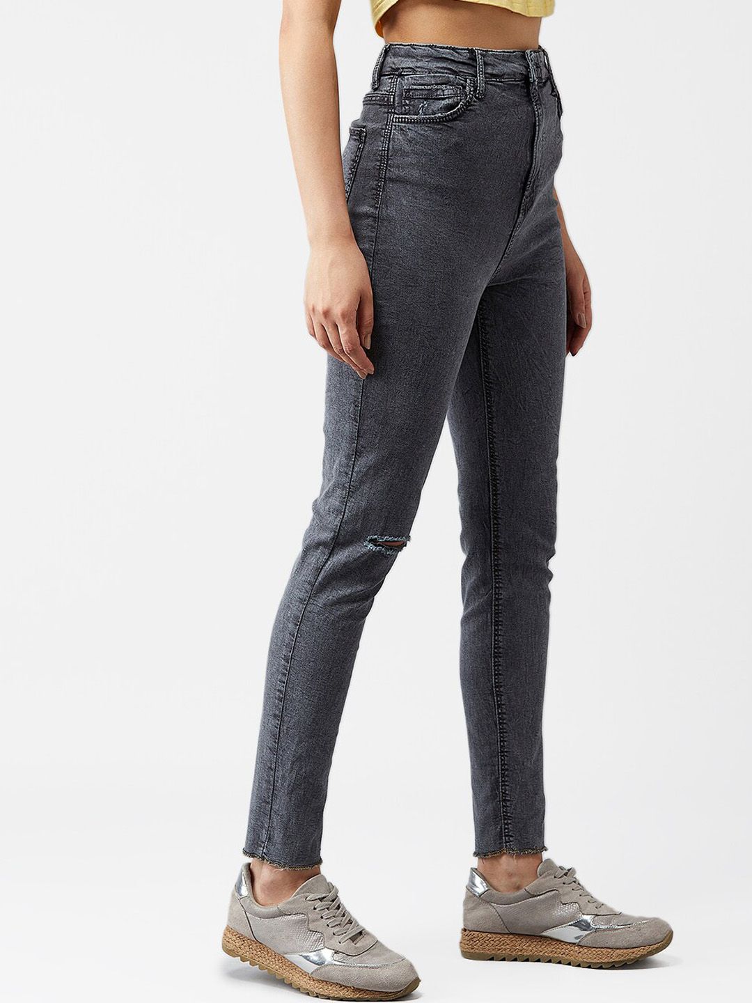 Kotty Women Grey Skinny Fit High-Rise Mildly Distressed Jeans