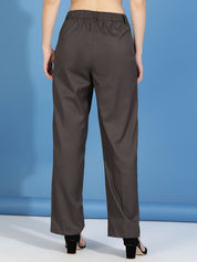 Kotty Women Relaxed Straight Fit High-Rise Easy Wash Pleated Parallel Trousers