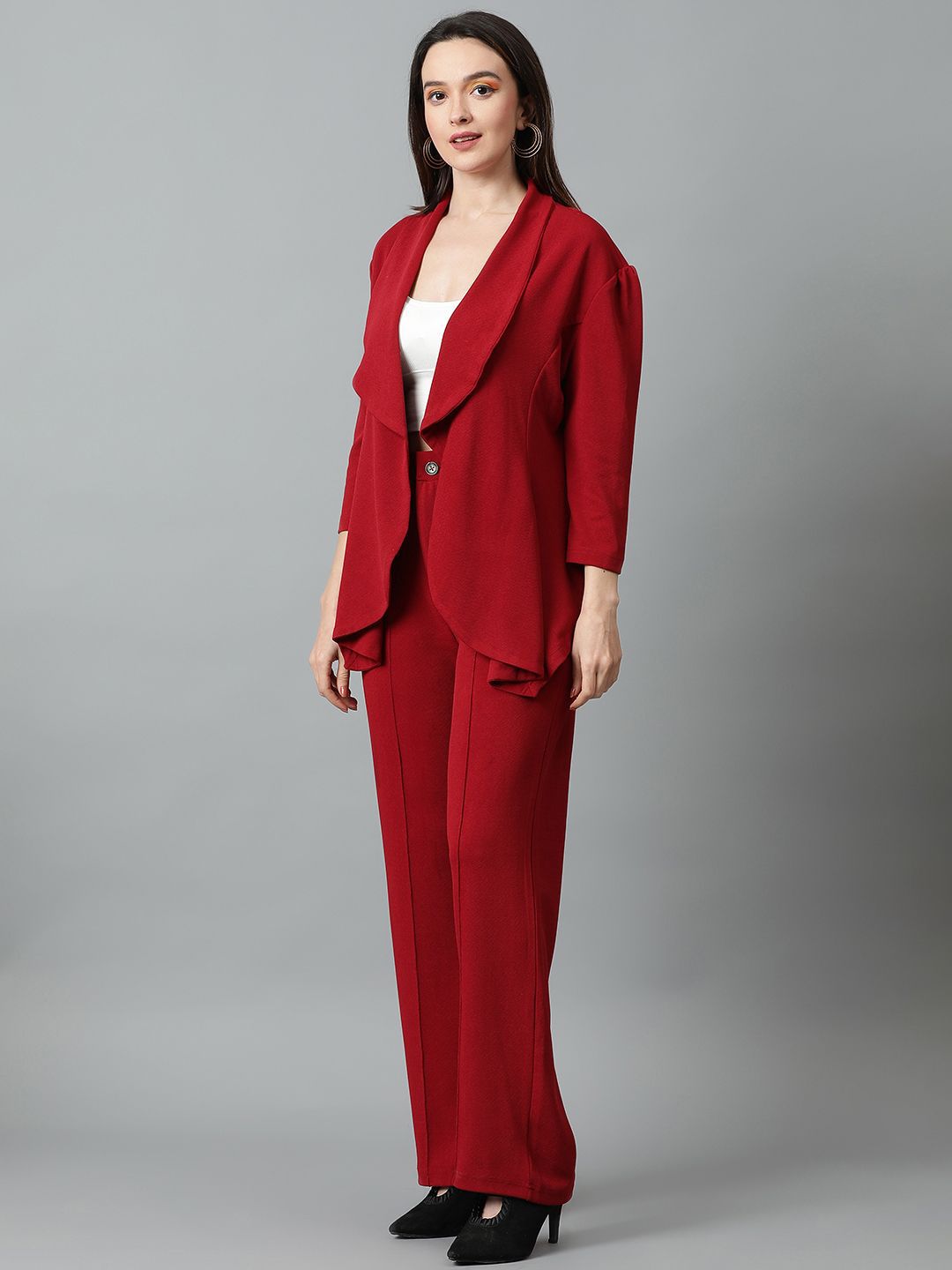 Kotty Maroon Shawl Neck Blazer & Trousers