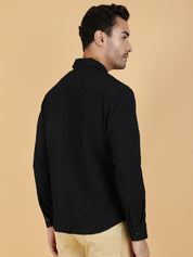 Kotty Men Relaxed Spread Collar Textured Casual Shirt