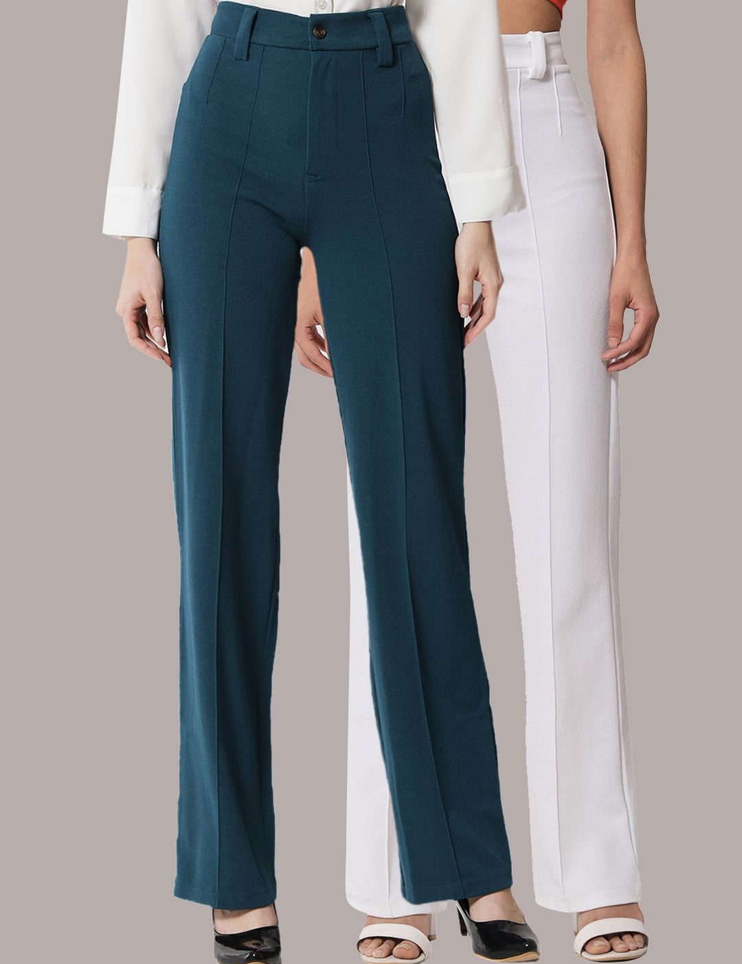 Kotty Women Pack Of 2 Relaxed Straight Leg Fit High-Rise Easy Wash Trousers