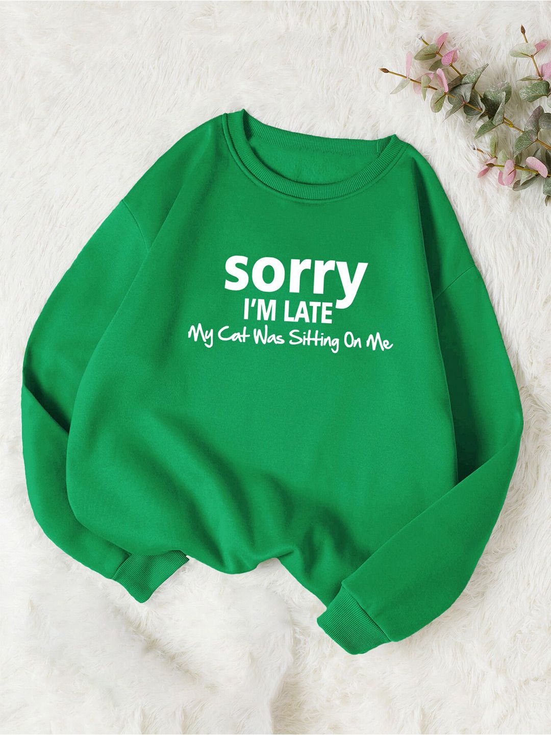 Kotty Typography Printed Round Neck Fleece Pullover Sweatshirt