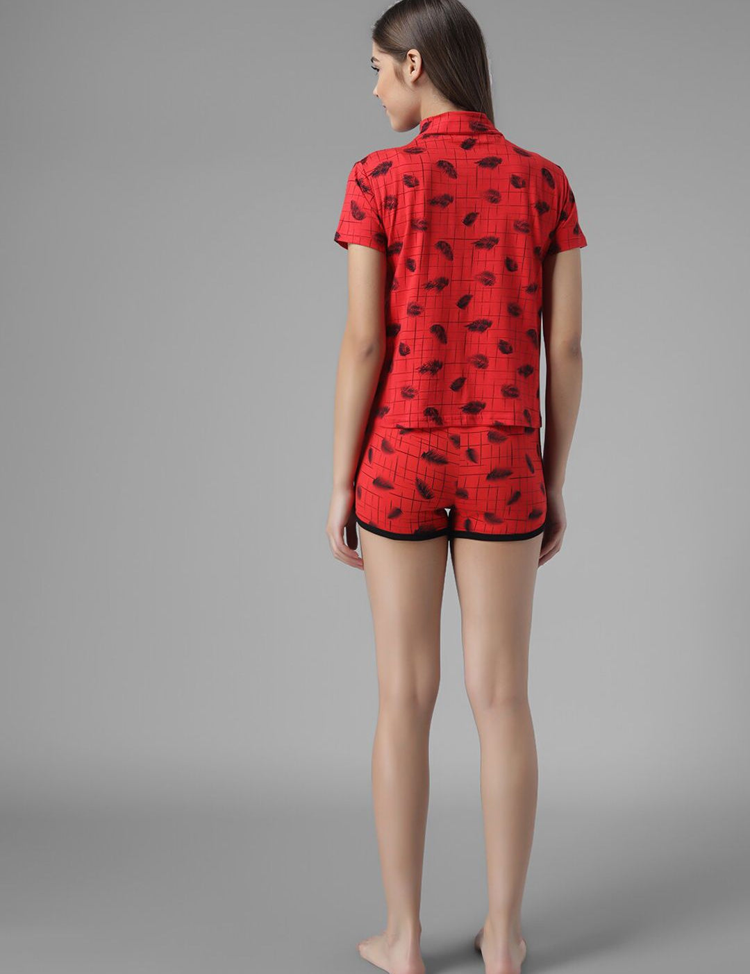 Kotty Women Red & Black Printed Night Suit