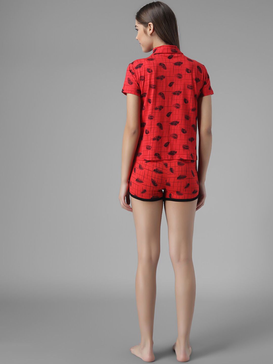 Kotty Women Red & Black Printed Night Suit