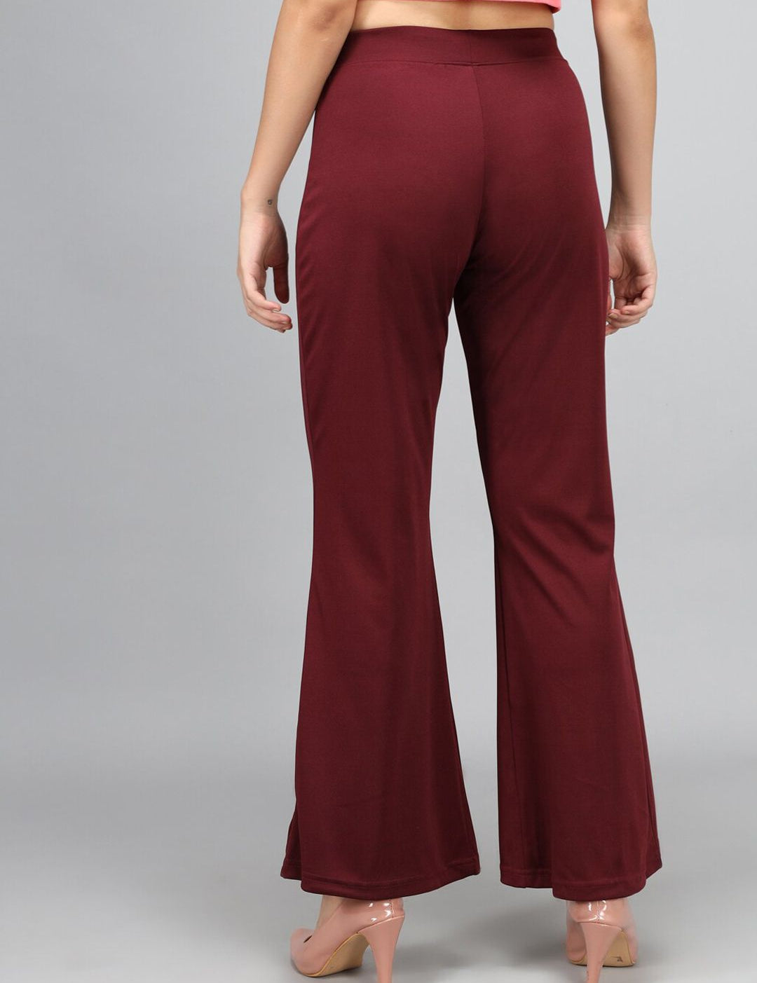 Kotty Women Maroon Flared High-Rise Bootcut Trousers
