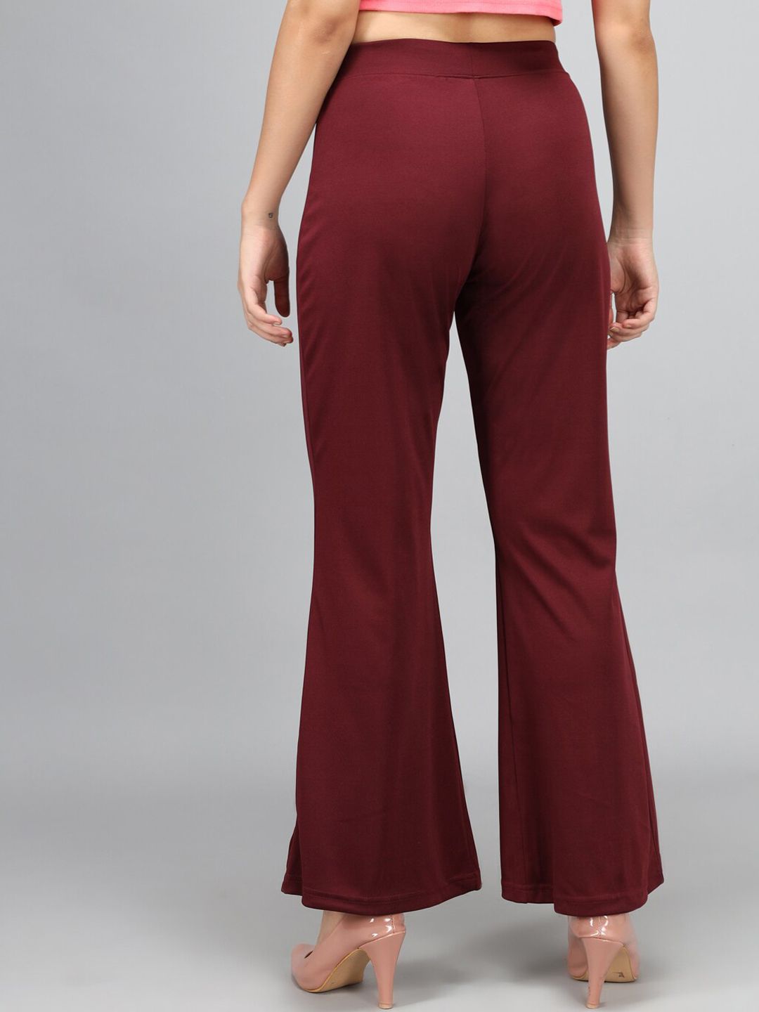 Kotty Women Maroon Flared High-Rise Bootcut Trousers