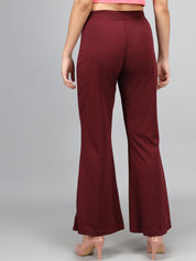 Kotty Women Maroon Flared High-Rise Bootcut Trousers
