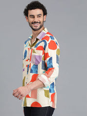 Kotty New Relaxed Fit Abstract Printed Cutaway Collar Casual Shirt