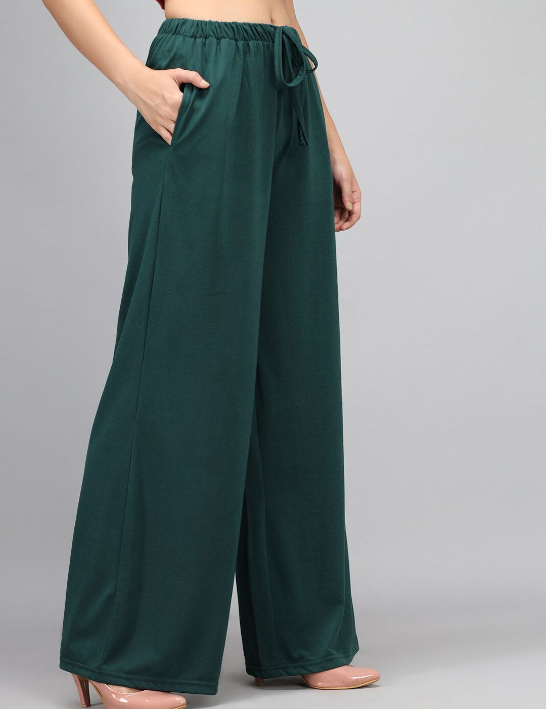 Kotty Women Green Loose Fit High-Rise Parallel Trousers