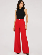 Red Relaxed Fit High-Rise Trousers for Women | Kotty