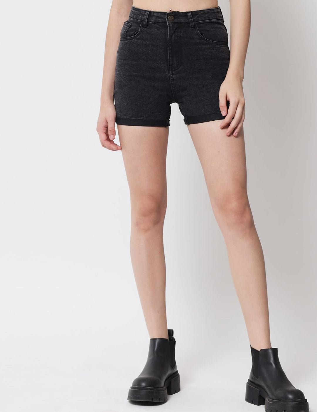Kotty Women Black High-Rise Denim Shorts
