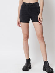 Kotty Women Black High-Rise Denim Shorts
