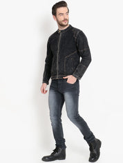 Kotty Men Black Solid Denim Jacket