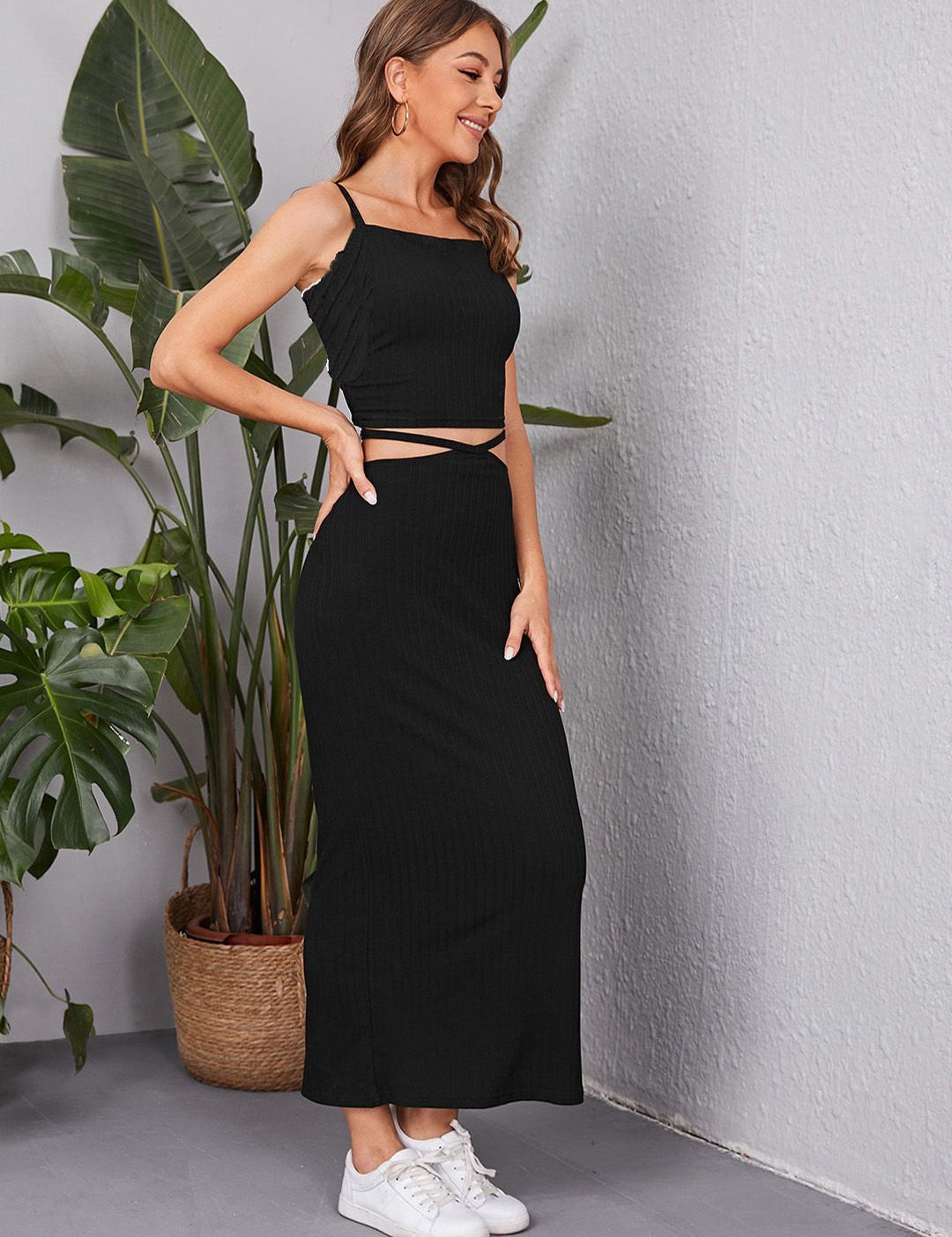 Kotty Ribbed Shoulder Strap Top & Skirt 