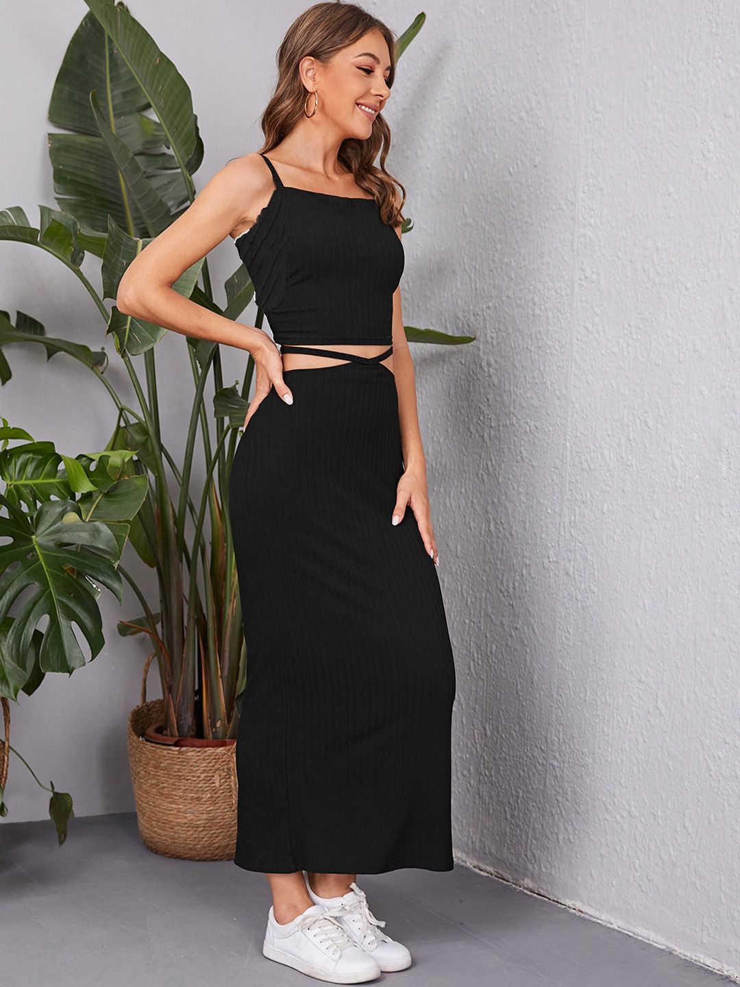 Kotty Ribbed Shoulder Strap Top & Skirt 