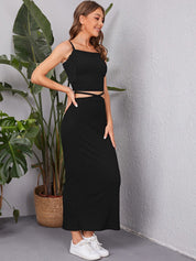 Kotty Ribbed Shoulder Strap Top & Skirt 